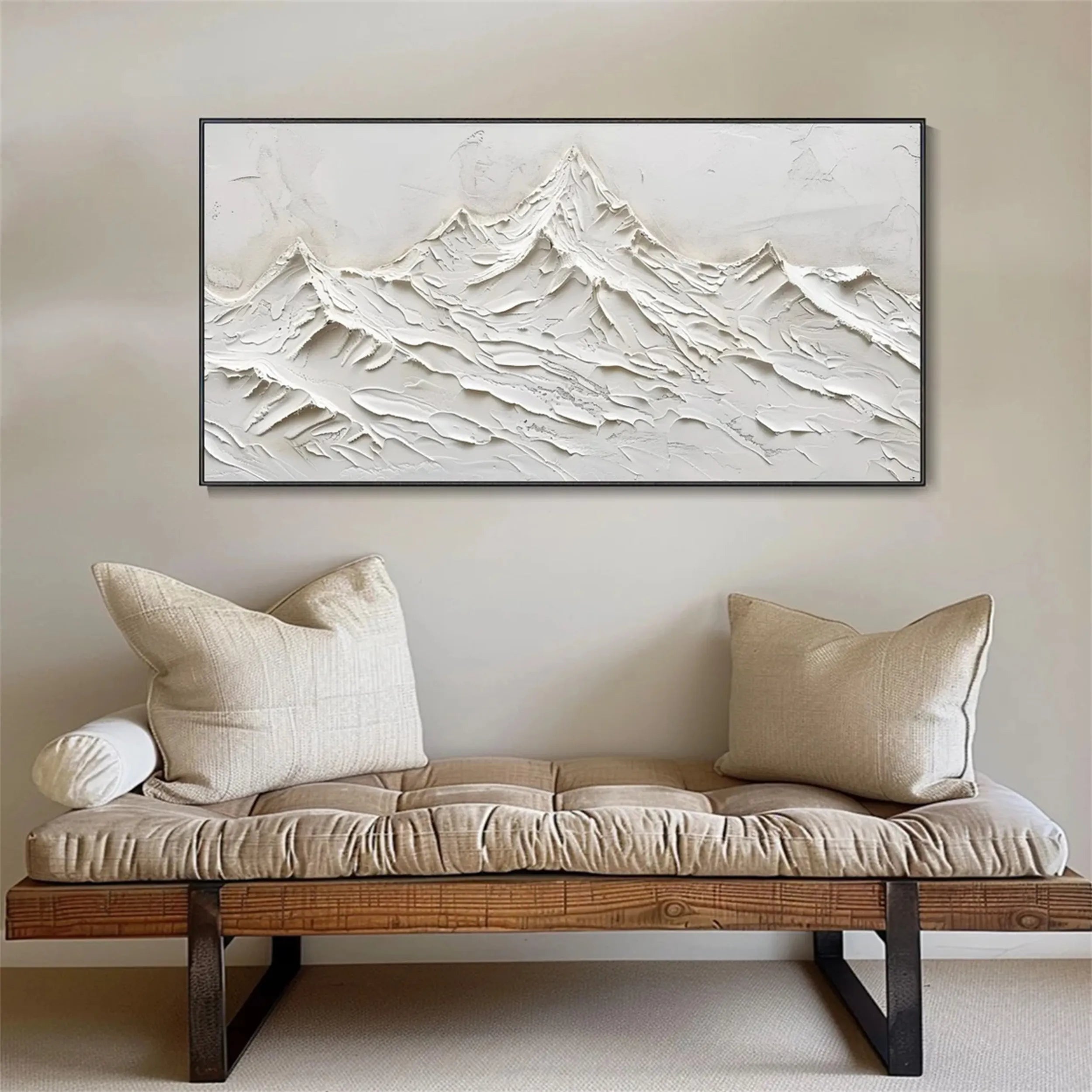 White Minimalist Textured Painting Canvas #MM246 - Modern Abstract Wall Art for Living Room, Bedroom & Office Decor