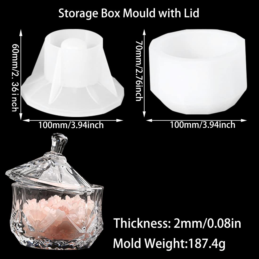 Voyyphixa Silicone Storage Box Molds with Lid - Candy Jar, Epoxy Resin Container Molds for Candlestick, Trinket Case, Jewelry Box & Small Planter Pot - Perfect for DIY Crafts, Home Decor & Gift Making