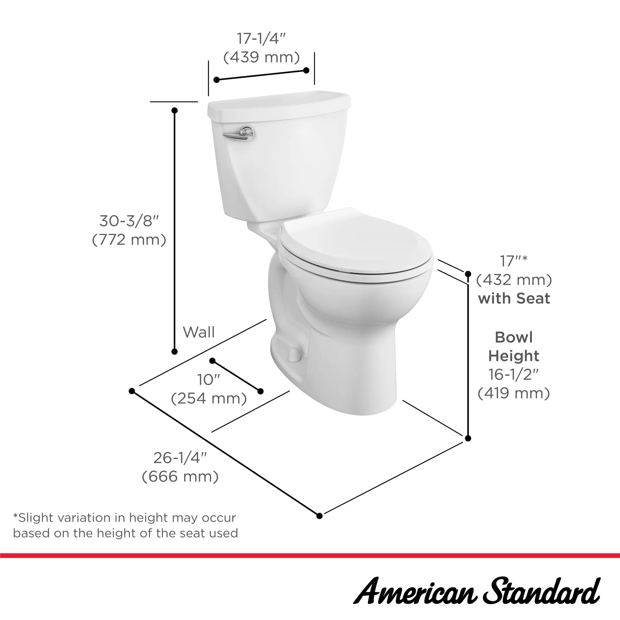 Cadet 3 FloWise 1.28 GPF/4.8 LPF Left Trip Lever Chair Height Round Front Toilet with Slow Close Seat - Water Efficient Toilet for Bathroom, Home & Commercial Use