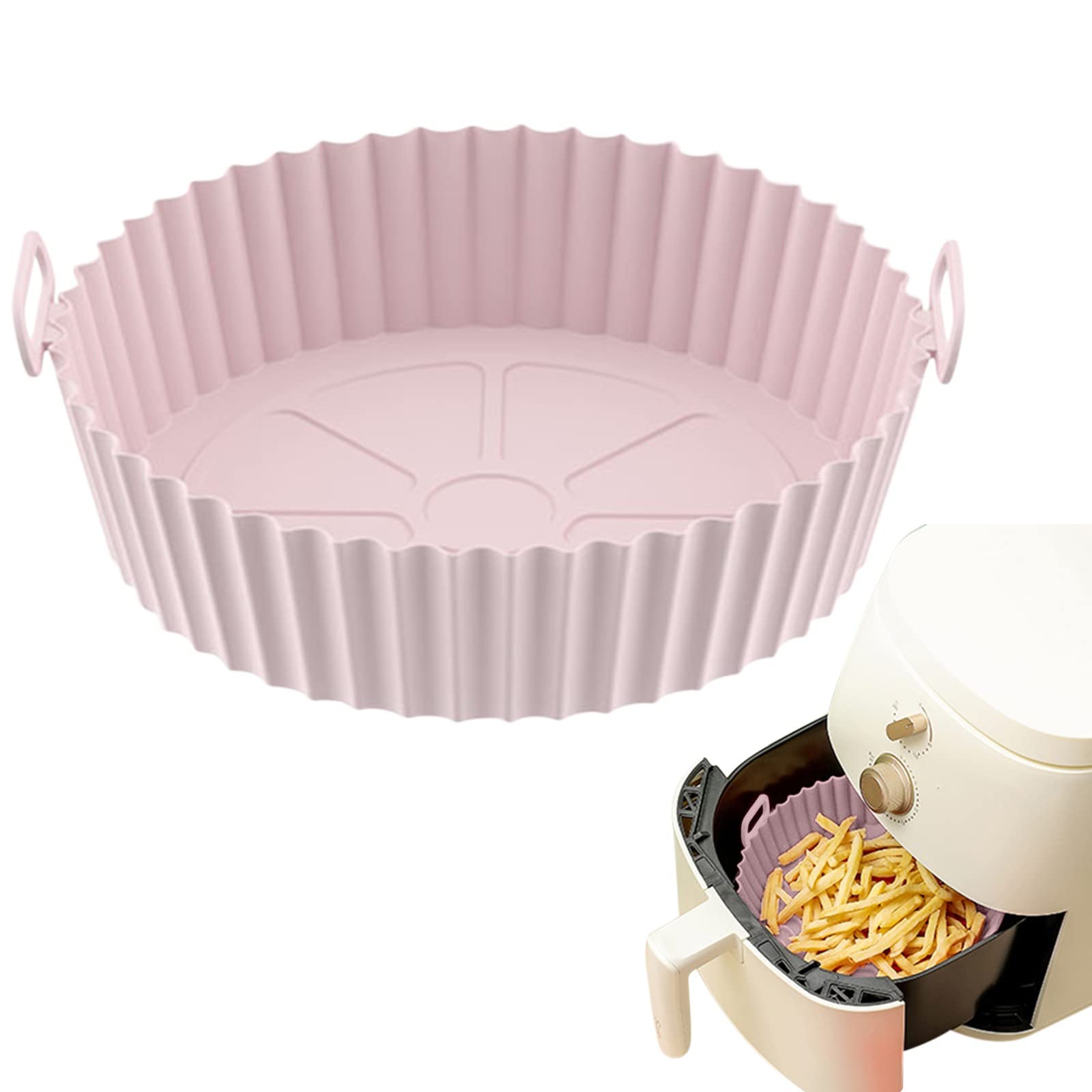 **Sobeeting Reusable Silicone Air Fryer Basket Liner - Non-Stick, Food Safe, Heat Resistant (Pink, Small) - Perfect for Air Frying, Roasting, Steaming & Microwave Use**