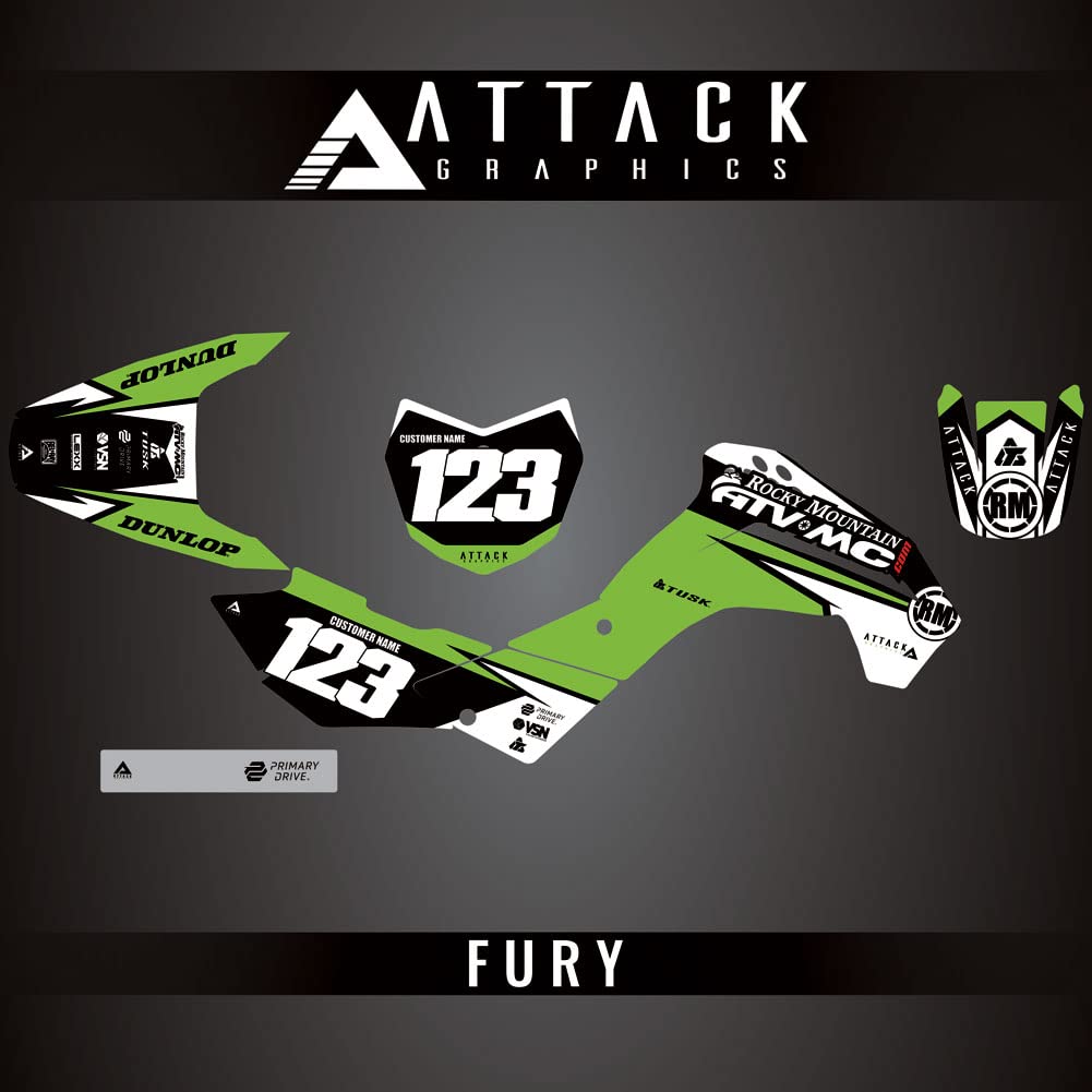 Custom Fury Complete Bike Graphics Kit for Kawasaki KLX140G 2017 - High-Quality Dirt Bike Decals for Off-Road & Motocross Racing