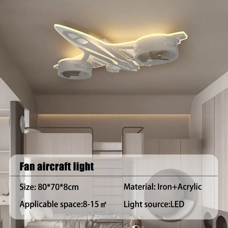 Kids Airplane Ceiling Light with Fan - Light Grey | Bedroom & Nursery Decor for Boys & Girls