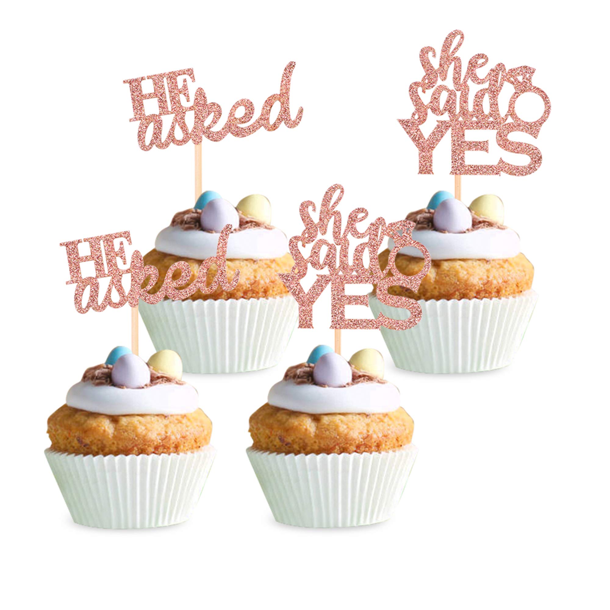Rose Gold Glitter Cupcake Toppers - 24pcs for Wedding & Bridal Shower Decor