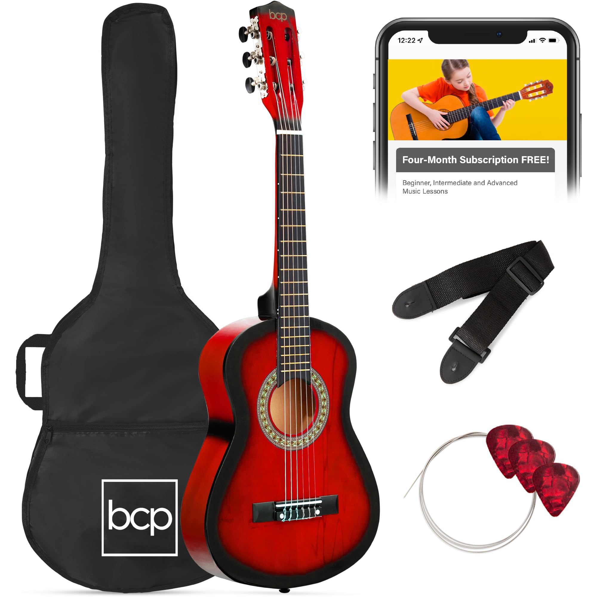 Best Choice Products 30-inch Kids Acoustic Guitar Beginner Starter Kit with Strap, Case, Extra Strings & Rosette Inlay - Redburst | Perfect for Kids Music Lessons, Birthday Gifts & First-Time Players