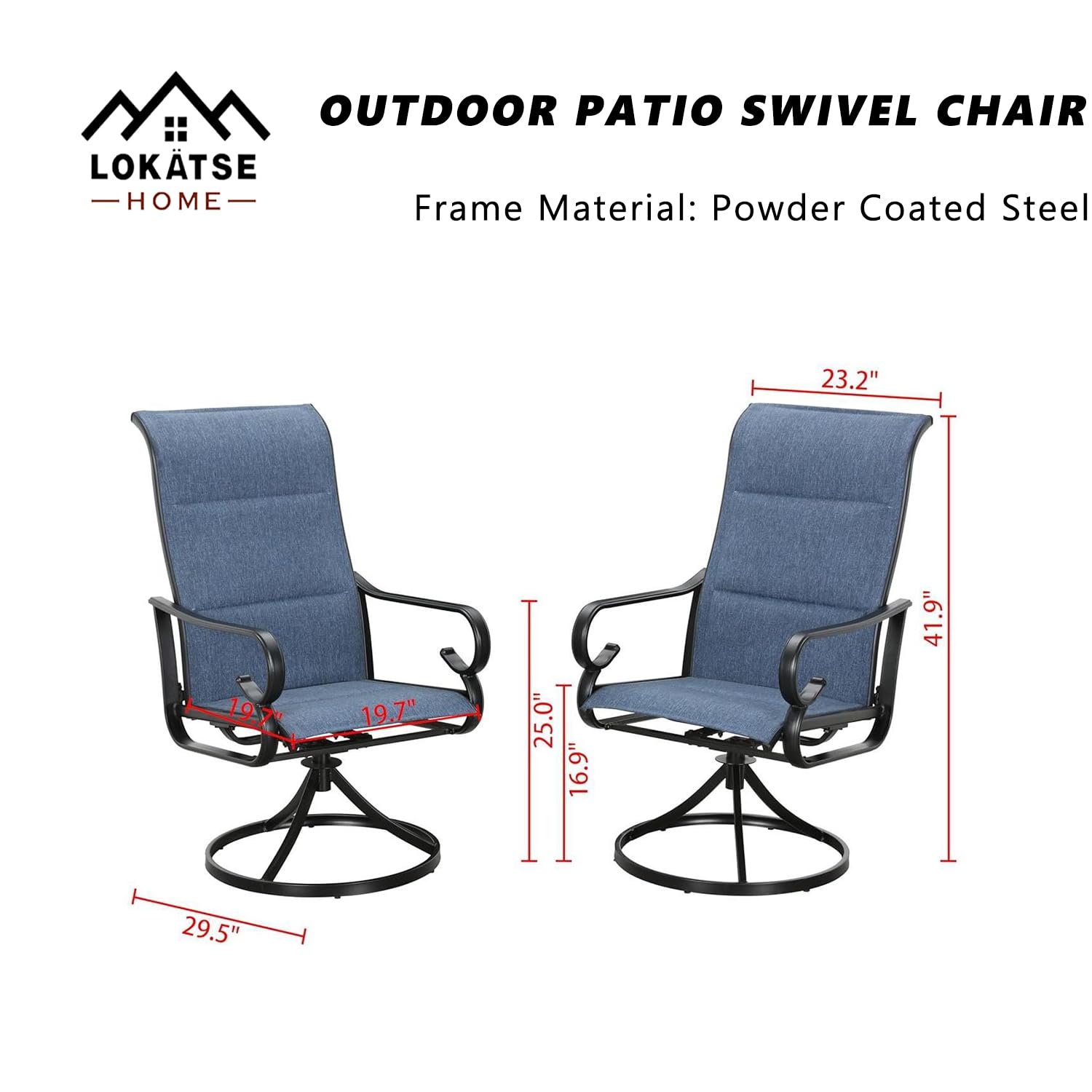 LOKATSE HOME 2-Piece Outdoor Bistro Set - Metal Swivel Patio Dining Chairs (Blue) for Garden, Balcony & Backyard Relaxation