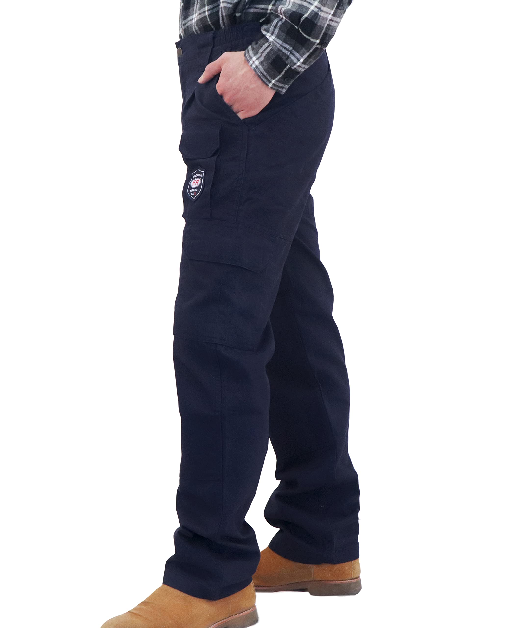 BOCOMAL FR Pants for Men - Flame Resistant Cargo Work Pants with Double Front, Multi-Pockets & Elastic Waist - Ideal for Construction, Welding & Industrial Safety Work