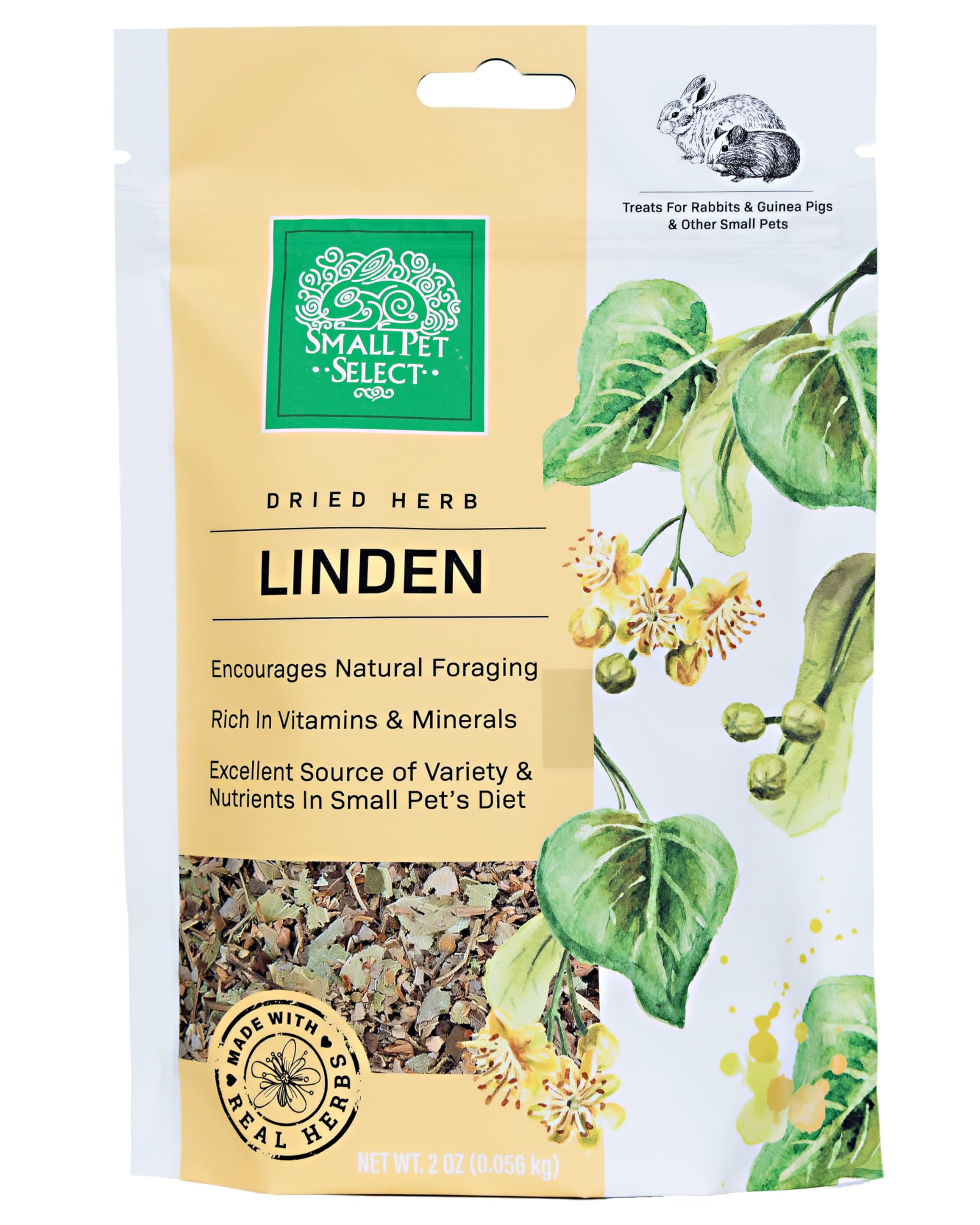 Natural Herbal Treat for Rabbits & Guinea Pigs - Small Pet Select Linden 2oz for Digestive Health