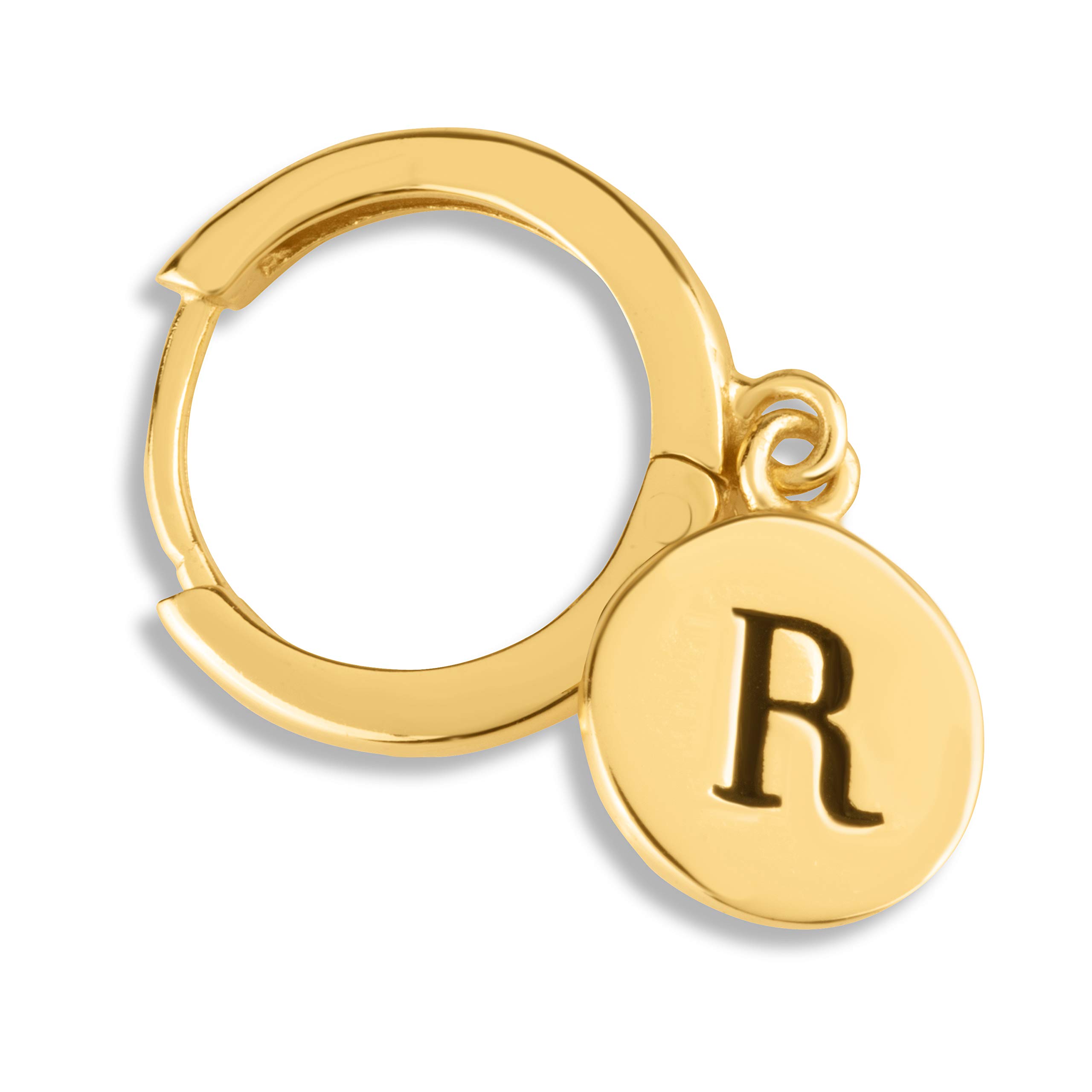 Sterling Silver 18K Gold Plated Initial Engraved Women's Huggie Earrings - Personalized Monogram Disc Hoop Earrings for Women - Perfect for Gifts, Everyday Wear & Special Occasions