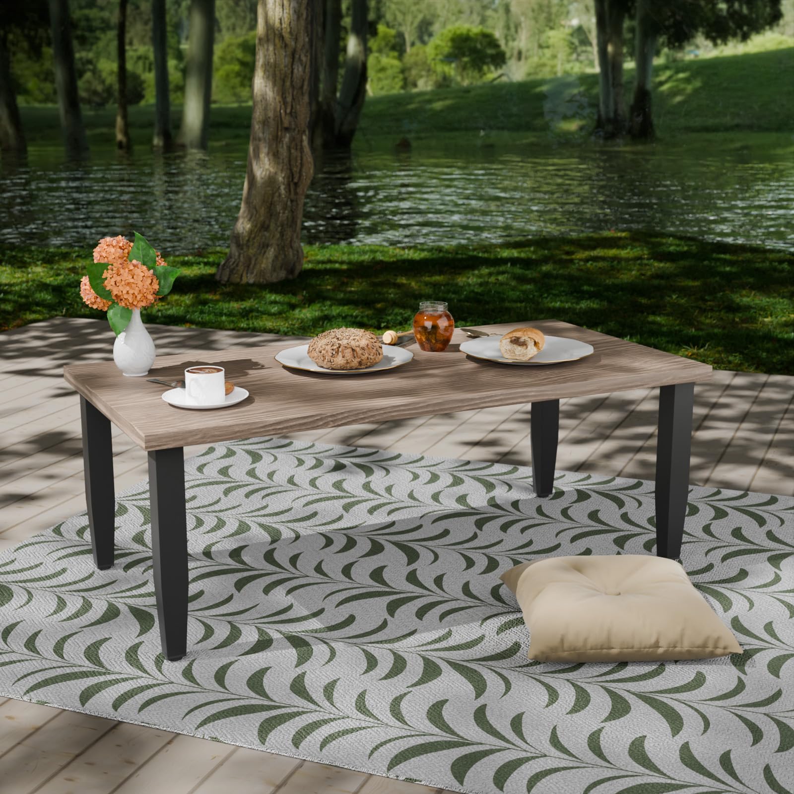 Modern Outdoor Coffee Table - COOS BAY Patio Table with Wood Grain Metal Top for Deck, Porch, Balcony & Garden - Perfect for Outdoor Dining, Lounging and Entertaining