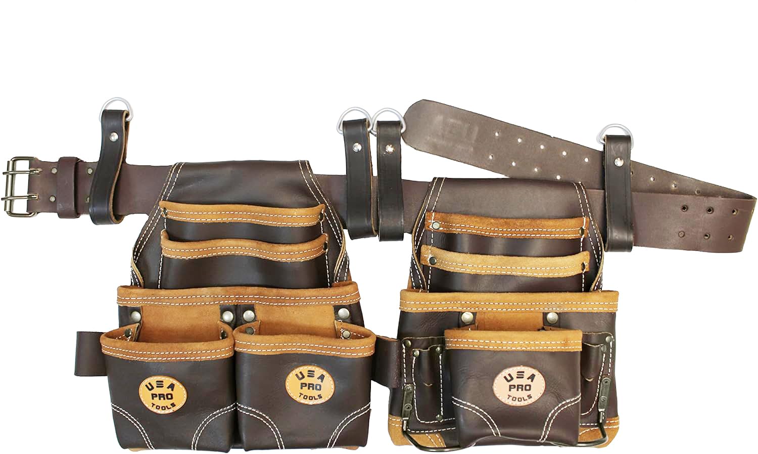 Durable Leather Tool Belt for Carpenters, Electricians & Construction Workers - Adjustable Tool Pouches with Heavy Duty Nylon Straps | Perfect for Framing, Wiring & DIY Home Projects