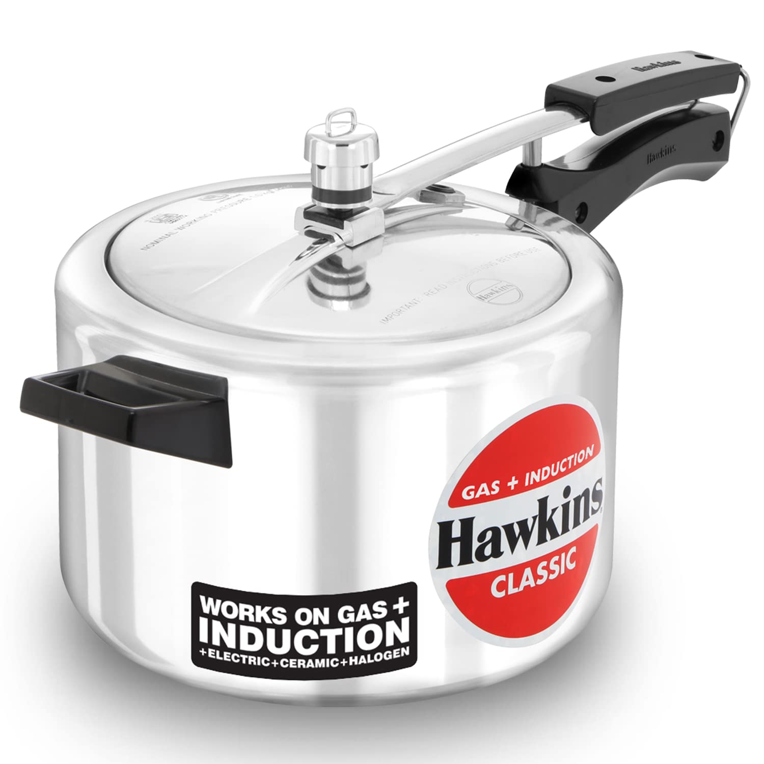 Hawkins Aluminum 5L Classic Pressure Cooker with Induction Base - Silver (ICL50) | Fast & Safe Cooking for Rice, Beans, Soups & Stews | Perfect for Home Kitchens & Camping