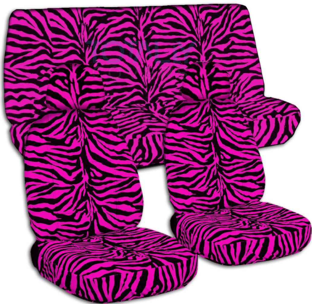 Pink Zebra Print Car Seat Covers Full Set with 2 Headrest Covers - Universal Fit for Cars, Trucks, Vans, SUVs & RVs - Animal Print Auto Accessories for Stylish Protection (30 Design Options) - Perfect for Daily Commute, Road Trips & Pet-Friendly Vehicles