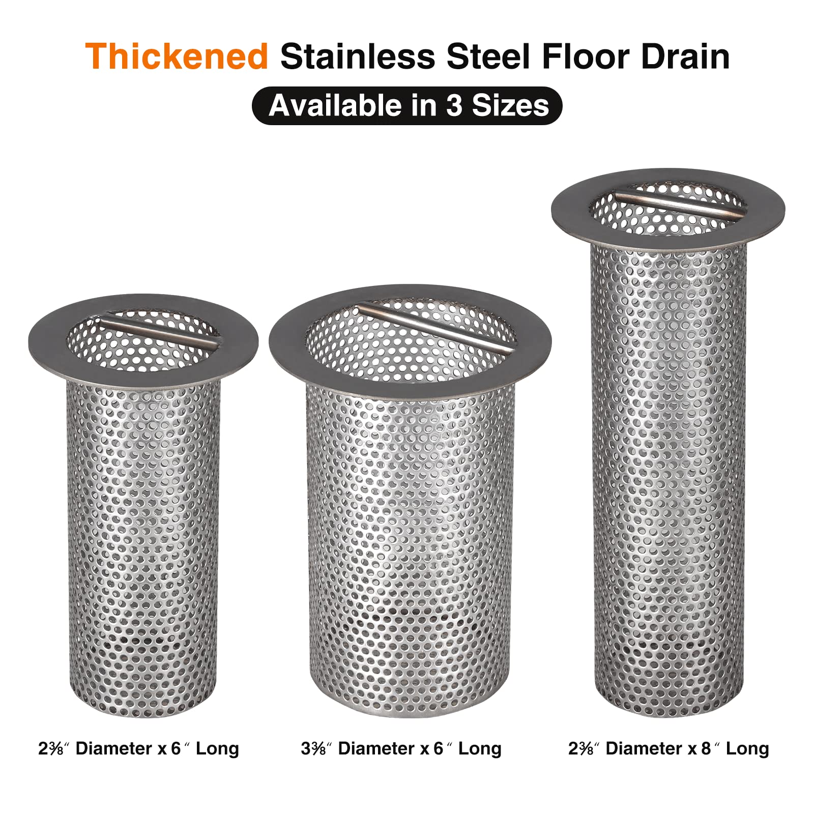 4 Inch Commercial Floor Drain Strainer - 6 Inch High, Heavy Duty Stainless Steel with Fine Polish - Ideal for Restaurant, Garage, Basement & Shower Drainage
