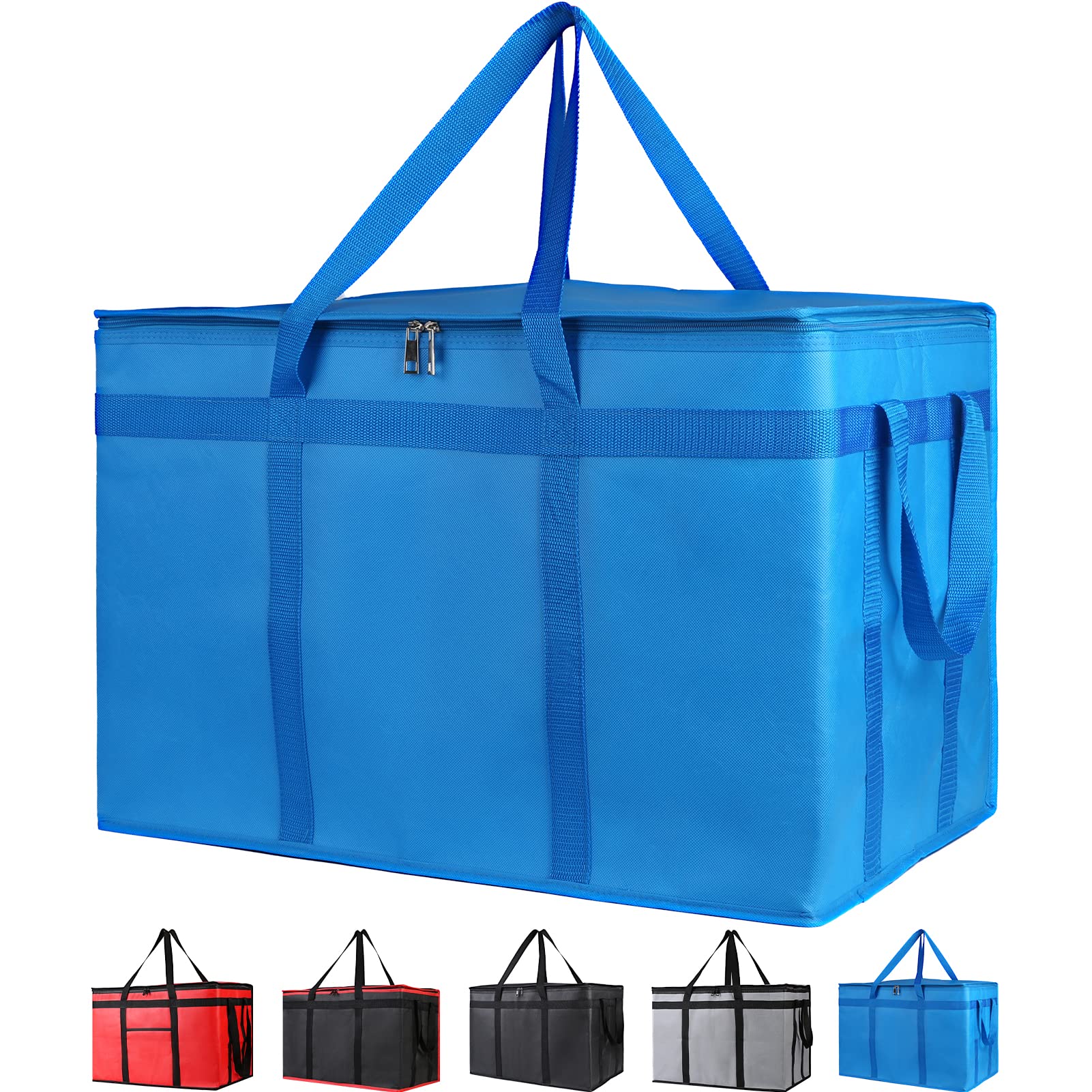 Bodaon 2-Pack Extra Large Insulated Food Delivery Bag - Hot & Cold Meal Carrier, Thermal Grocery Tote for Catering, Pizza Delivery, Takeout & Picnics - Heavy Duty Blue Insulation Bags for Restaurants, Uber Eats & DoorDash Drivers