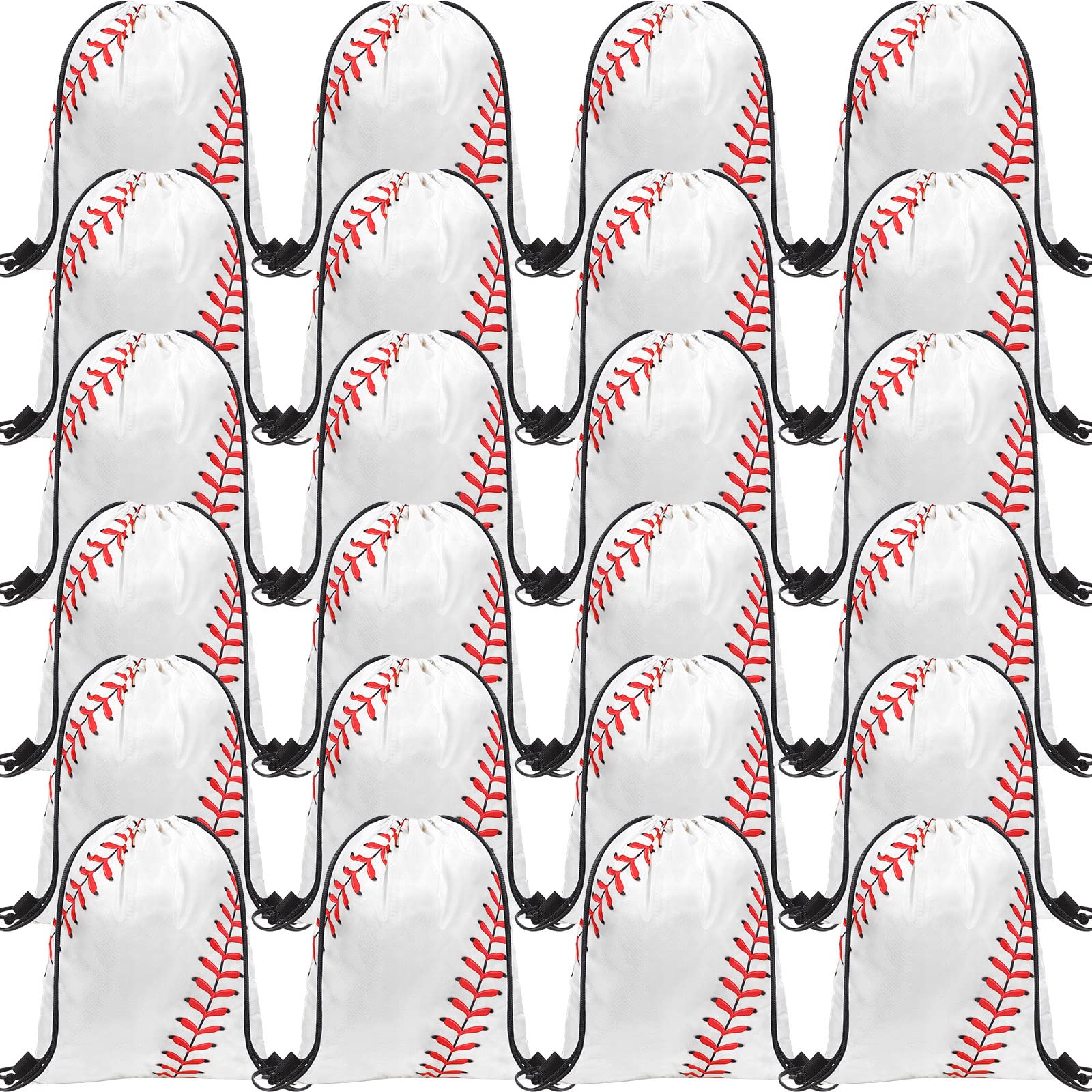 24 Pack Baseball Drawstring Bags - Sports Gym Backpack Sack for Team Gifts, Party Favors & Goodie Bags - Perfect for Baseball Games, Gym Workouts & School Events