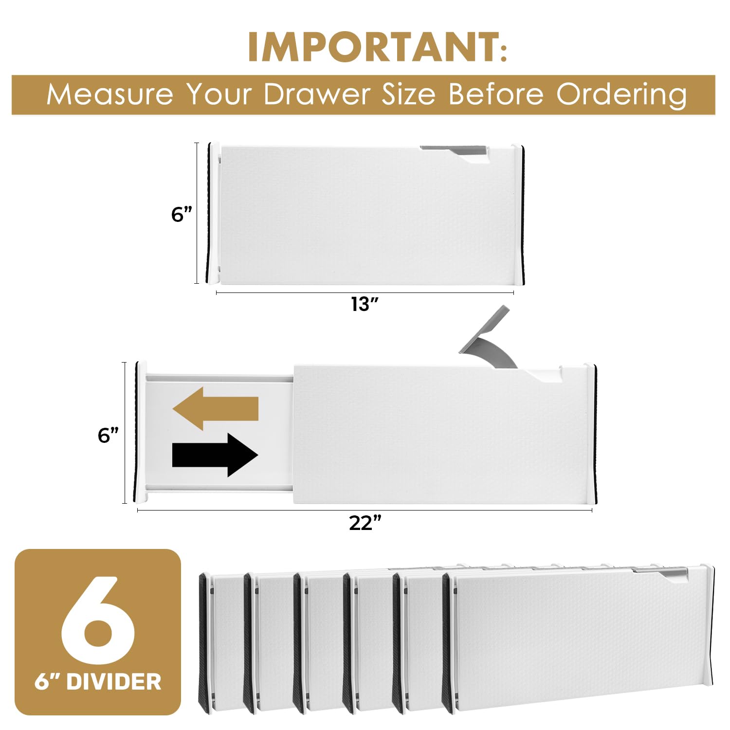 Adjustable Deep Drawer Organizer Dividers - 6