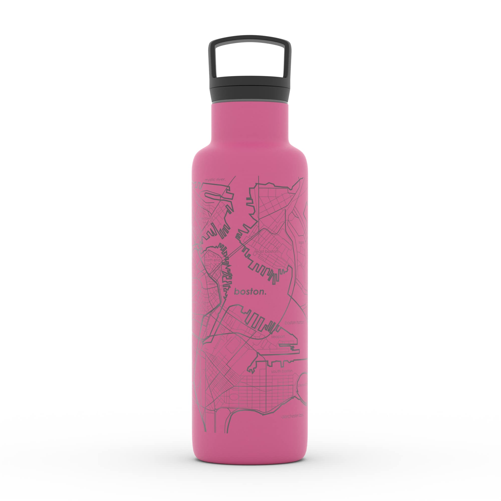 Personalized Engraved Boston Massachusetts Map Stainless Steel Insulated Water Bottle - 21oz, Sunset Pink | Custom Etched City Map Design | Perfect for Hiking, Gym & Outdoor Activities | Keeps Drinks Cold 24Hrs/Hot 12Hrs