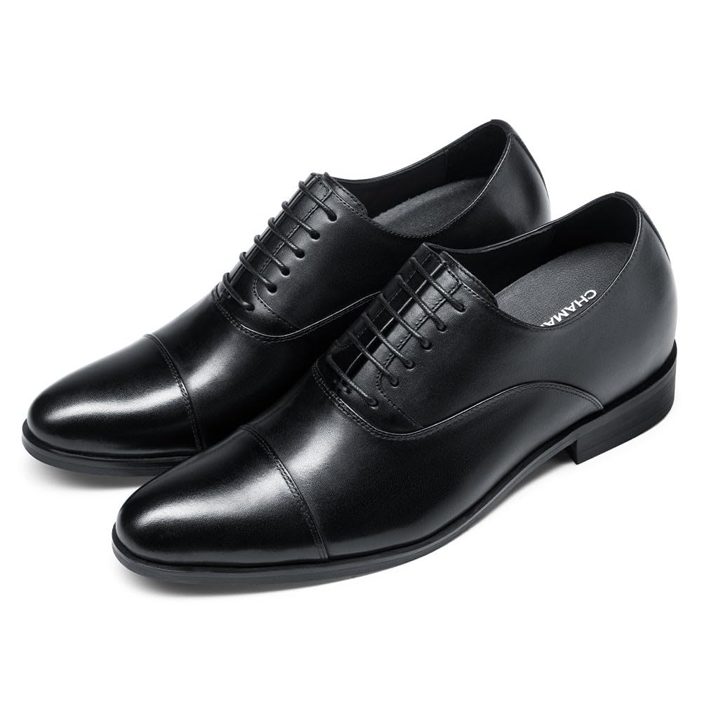 CHAMARIPA Men's Height Increasing Dress Shoes - Invisible Elevator Oxford Formal Shoes, Calfskin Leather, Adds 2.76 Inches - Perfect for Business, Weddings & Formal Events (Y92H38)