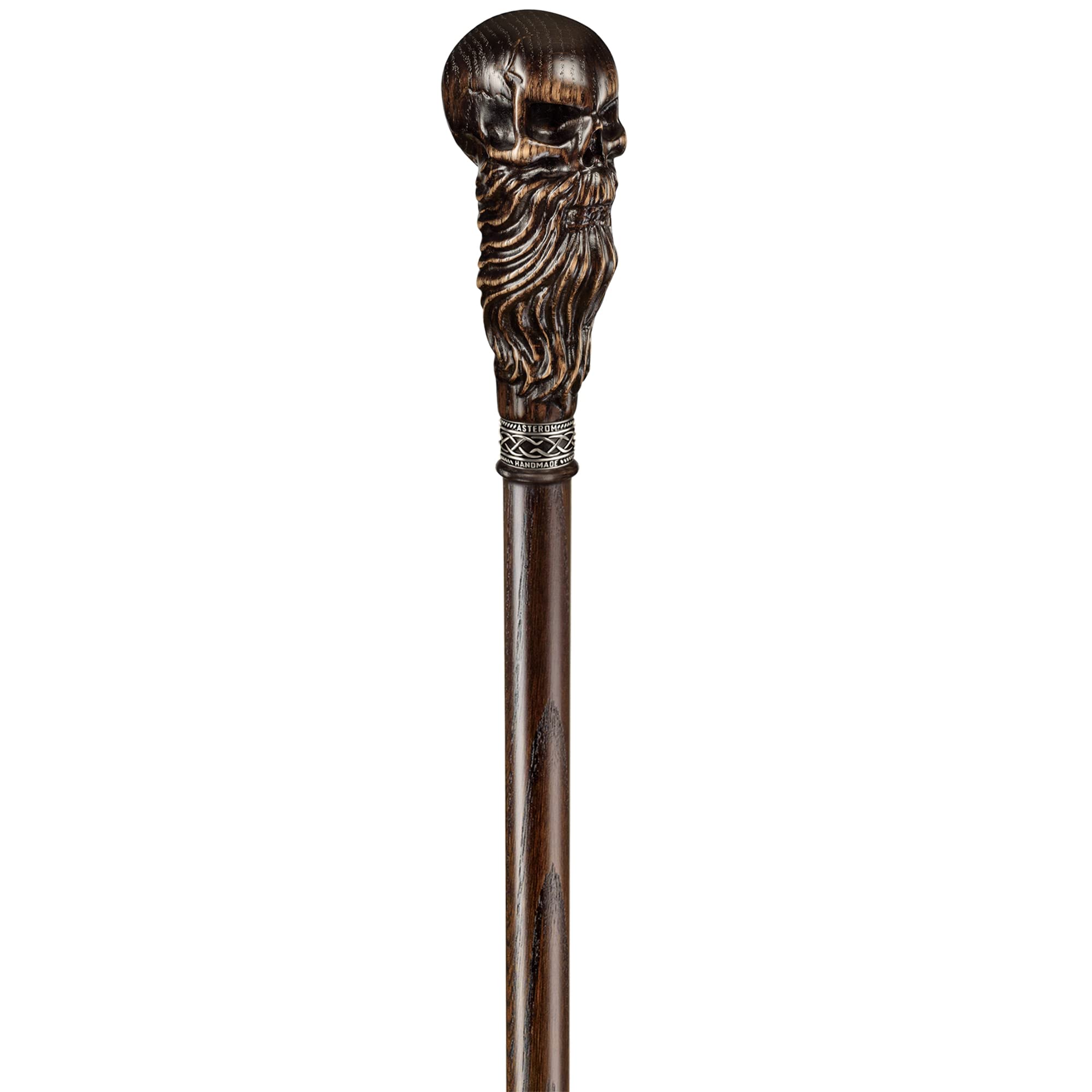 Handmade Wooden Carved Walking Cane with Bearded Skull Head - Unique Steampunk Walking Stick for Men & Women - Perfect for Cosplay, Gothic Fashion & Outdoor Hiking Accessories
