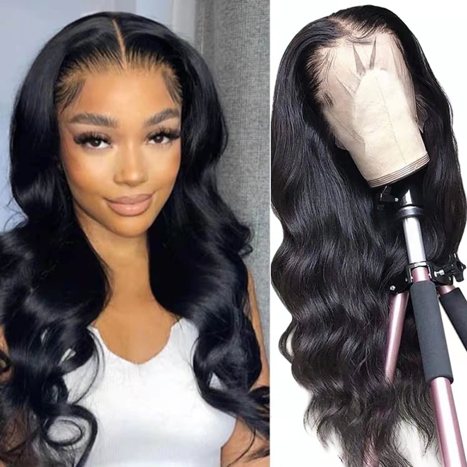 13x4 HD Transparent Lace Front Wigs - Pre Plucked Body Wave 150% Density Glueless Human Hair Wigs - Natural Color 20 Inch for Daily Wear, Parties & Special Occasions