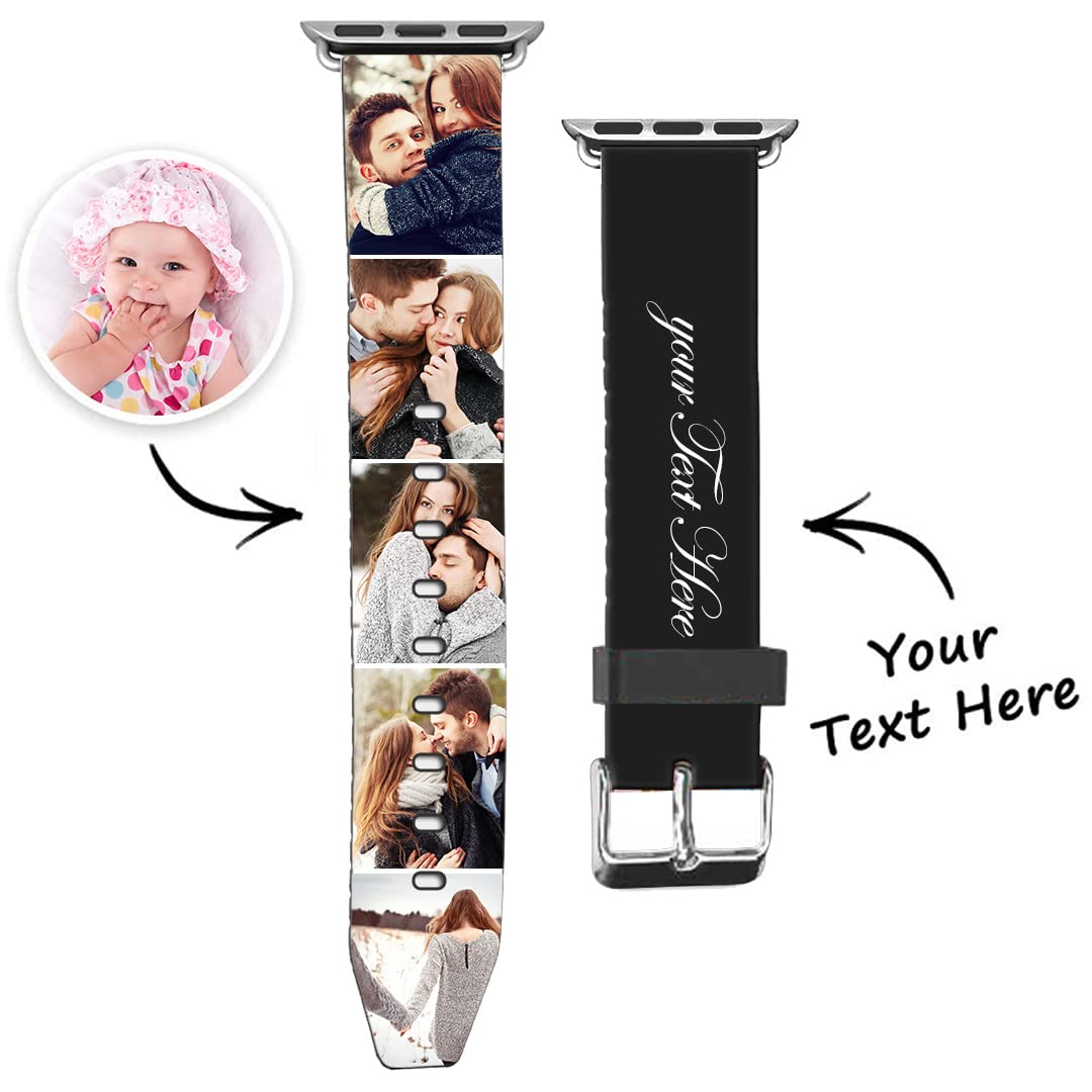 Custom Photo Bands for Apple Watch 42mm 44mm 45mm - Personalized Silicone Sport Loop with Silver Buckle - Compatible with iWatch Series (Men & Women) - Perfect for Workouts, Gifts & Everyday Wear