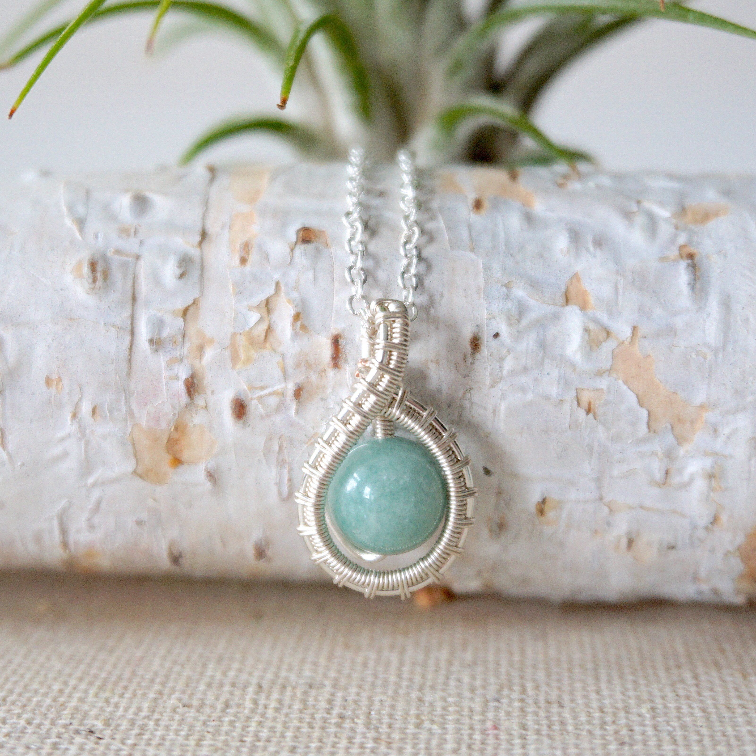Aquamarine Beaded Necklace - Sterling Silver Wrapped Charm Pendant Jewelry for Women | Gift for Birthday, Anniversary & Special Occasions