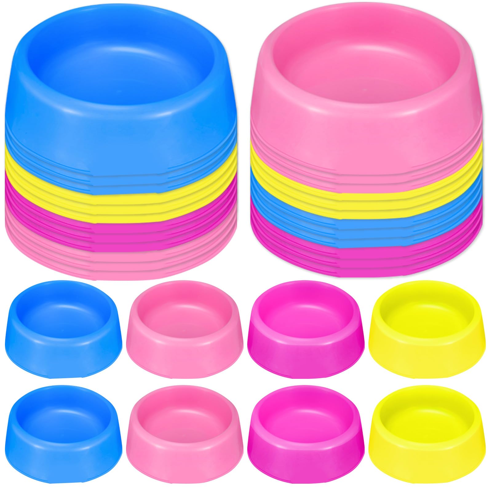 24-Pack Reusable Plastic Pet Bowls for Dogs & Cats - Colorful Food & Water Dishes for Puppy Birthday Party Supplies (Blue, Rose, Red, Yellow, Pink) - Perfect for Pet Parties, Feeding, and Candy Serving