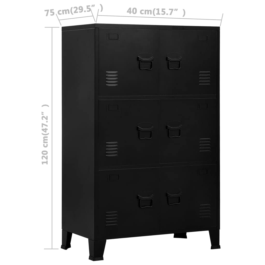 6-Door Black Steel Metal Storage Cabinet - 29.5