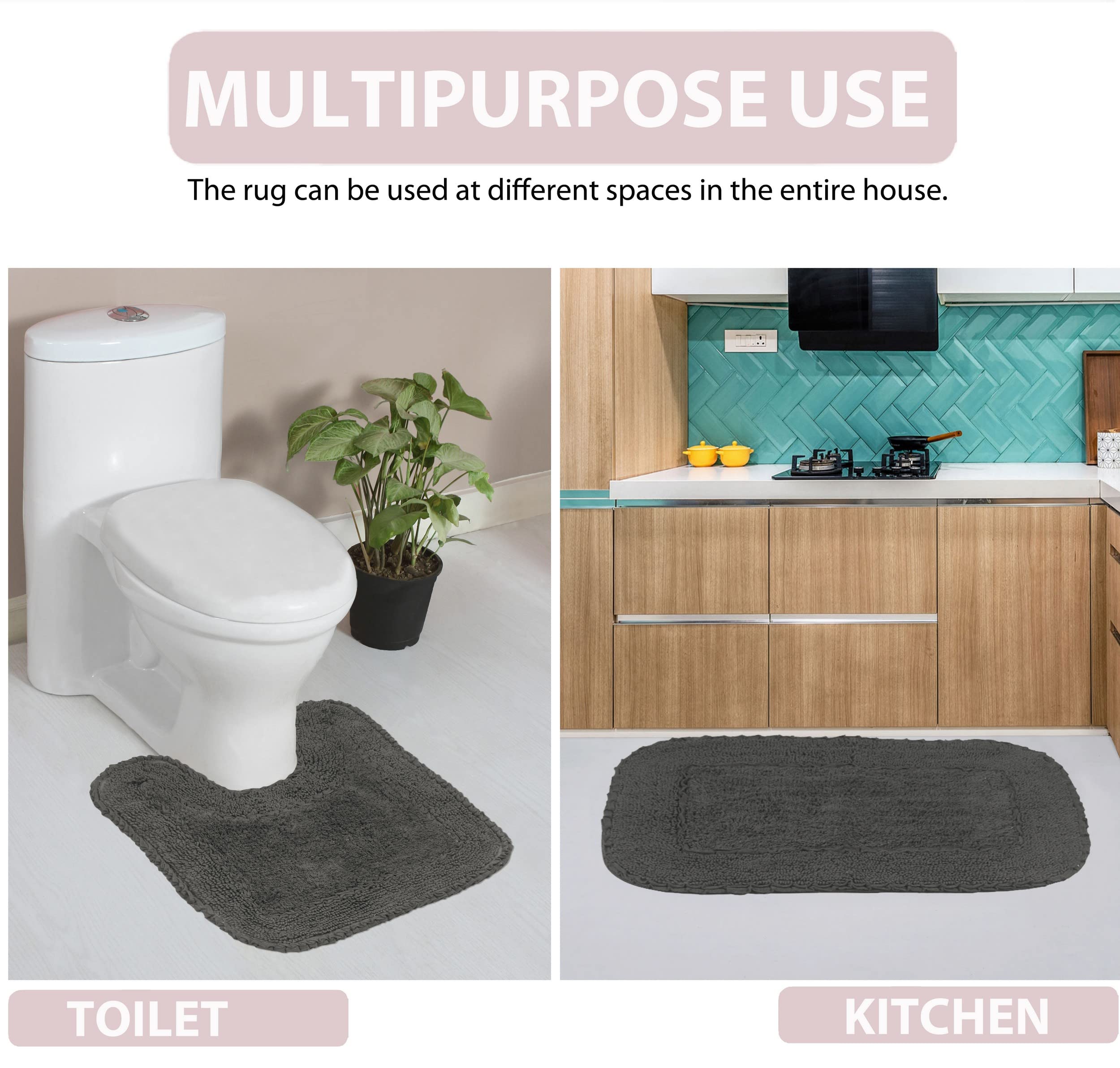 Home Weavers Radiant Collection 100% Cotton Bathroom Rugs Set - Ultra Soft Absorbent Non-Slip Bath Mat & Kitchen Floor Mat (24