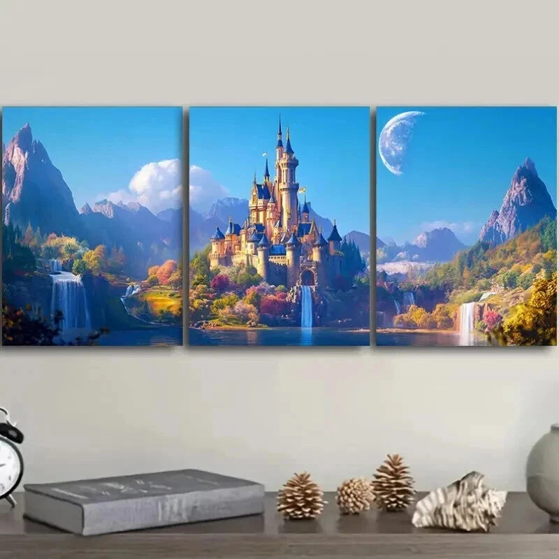 3-Piece Charming Old Castle Wall Art Set - Framed Canvas 50x70cm (20x28in) - High Quality Print - 100% Australian Made - Ready to Hang - Perfect for Living Room, Bedroom & Office Decor