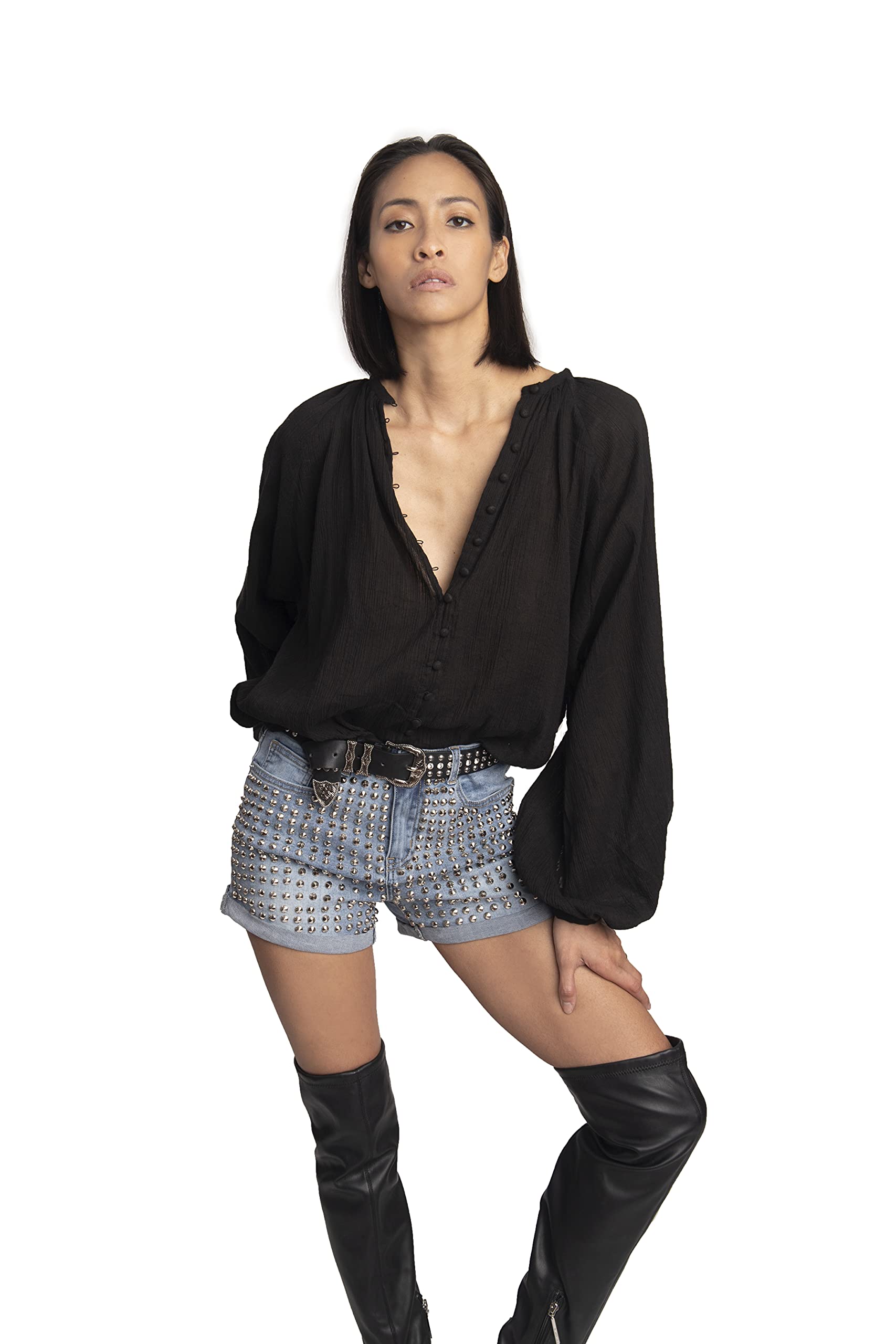 Women's Fashion Studded Denim Shorts - Trendy High Waist Distressed Jean Shorts for Summer | Perfect for Casual Outfits, Beach Trips, and Music Festivals