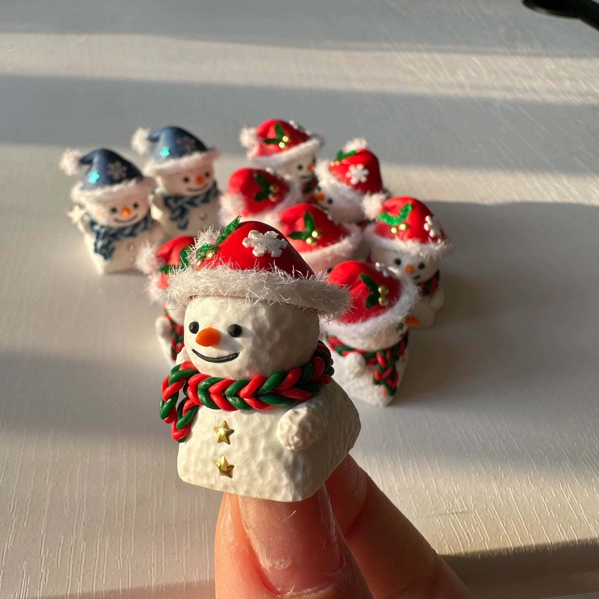 Christmas Snowman Mechanical Keyboard Keycaps - Handmade Soft Clay Custom Keycaps for Gaming & Typing | Perfect Gift for Gamers & Christmas Decor