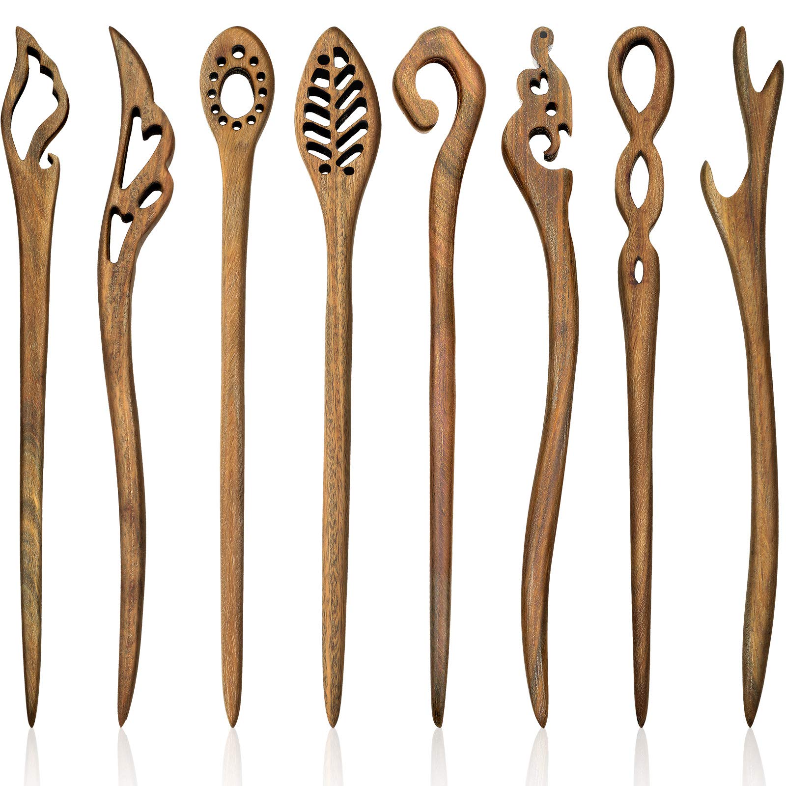 8Pcs Handmade Wooden Hair Sticks - Japanese Style Hair Chopsticks for Women, Bun Maker & Chignon Hair Accessories (Classic Pattern) | Perfect for Updos, Weddings, Cosplay & Traditional Hairstyles