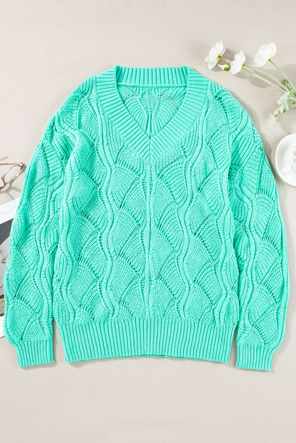 Stylish Mint Green Knit Sweater for Women - Cozy Winter Pullover for Casual Outfits & Office Wear