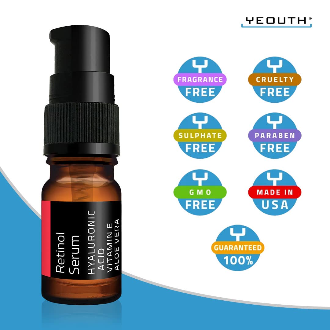 YEOUTH Retinol Serum with Hyaluronic Acid - Anti-Aging Face Serum for Wrinkles, Dark Spots & Acne - Hydrating Skin Care for Men & Women - Perfect for Night Routine & Daily Moisturizing