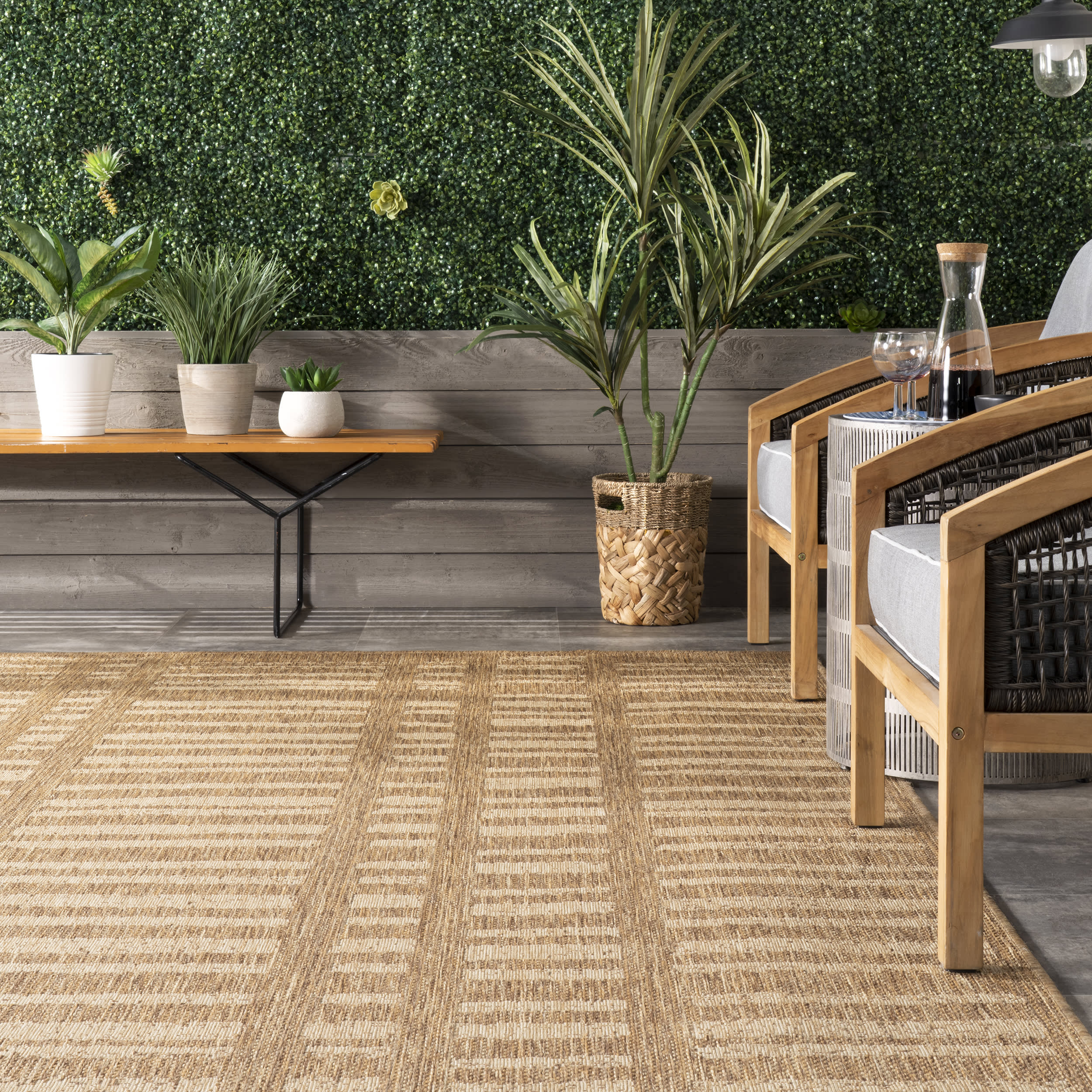 Faded Stripes Indoor/Outdoor Rug - Soft & Durable Brown Area Rug for Living Room, Bedroom, Patio & Deck | Water-Resistant & Easy to Clean