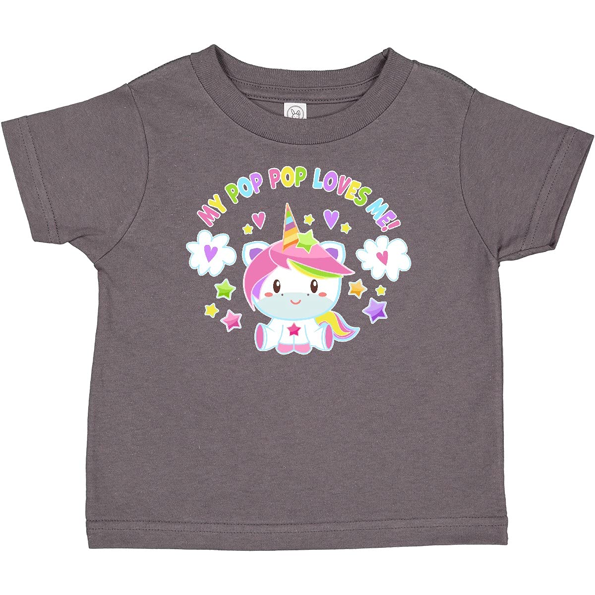 Inktastic My Pop Pop Loves Me Cute Rainbow Unicorn Baby T-Shirt - Soft Cotton Toddler Tee for Grandparents Day, Birthday & Family Reunion Outfits
