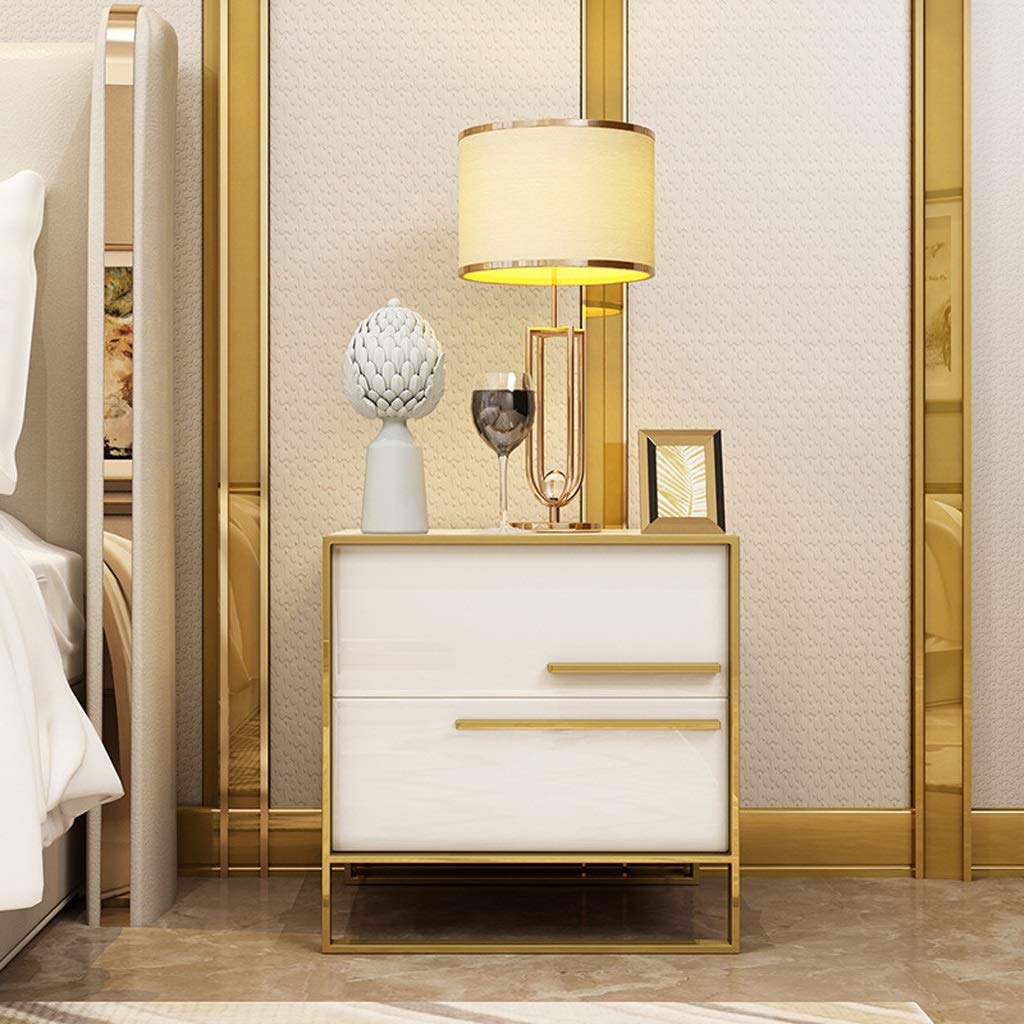 White Nightstand with 2 Drawers - Bedside Telephone Table Cabinet for Bedroom, Bathroom & Living Room - Compact Storage Organizer for Phones, Books & Essentials (Perfect for Small Spaces & Apartment Living)
