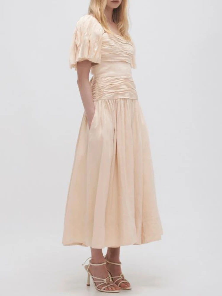 Sexy Backless Summer Dress for Women - Square Collar, Puff Sleeve, High Waist Lace-Up A-Line Dress with Folds | Perfect for Date Night, Parties & Beach Vacations