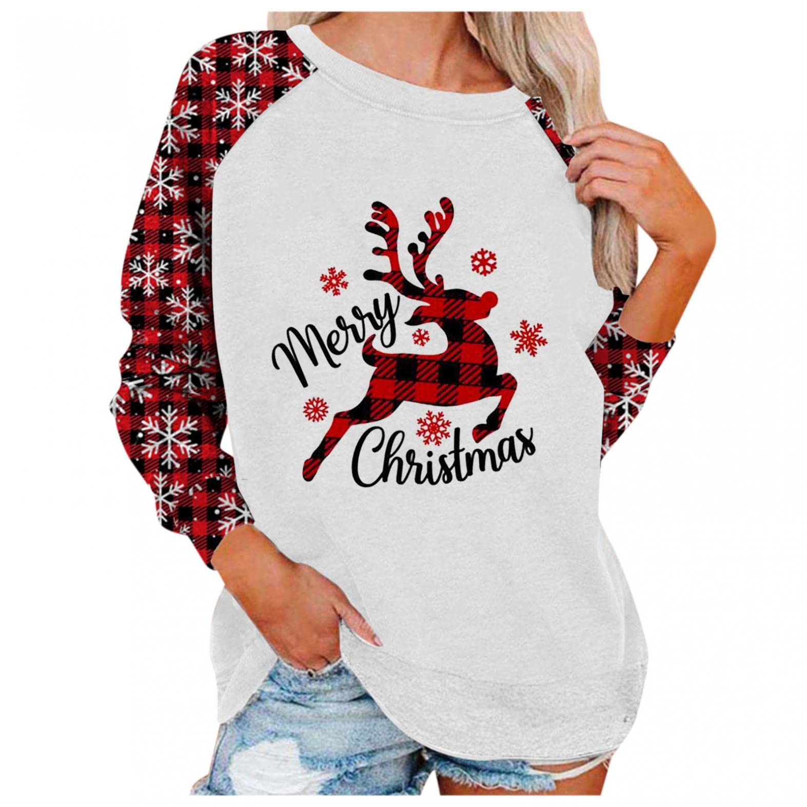 Women's Casual Christmas Print Sweatshirt - Long Sleeve Oversized Pullover Tunic Top with Round Neck | Perfect for Holiday Parties, Gift Giving & Cozy Winter Wear