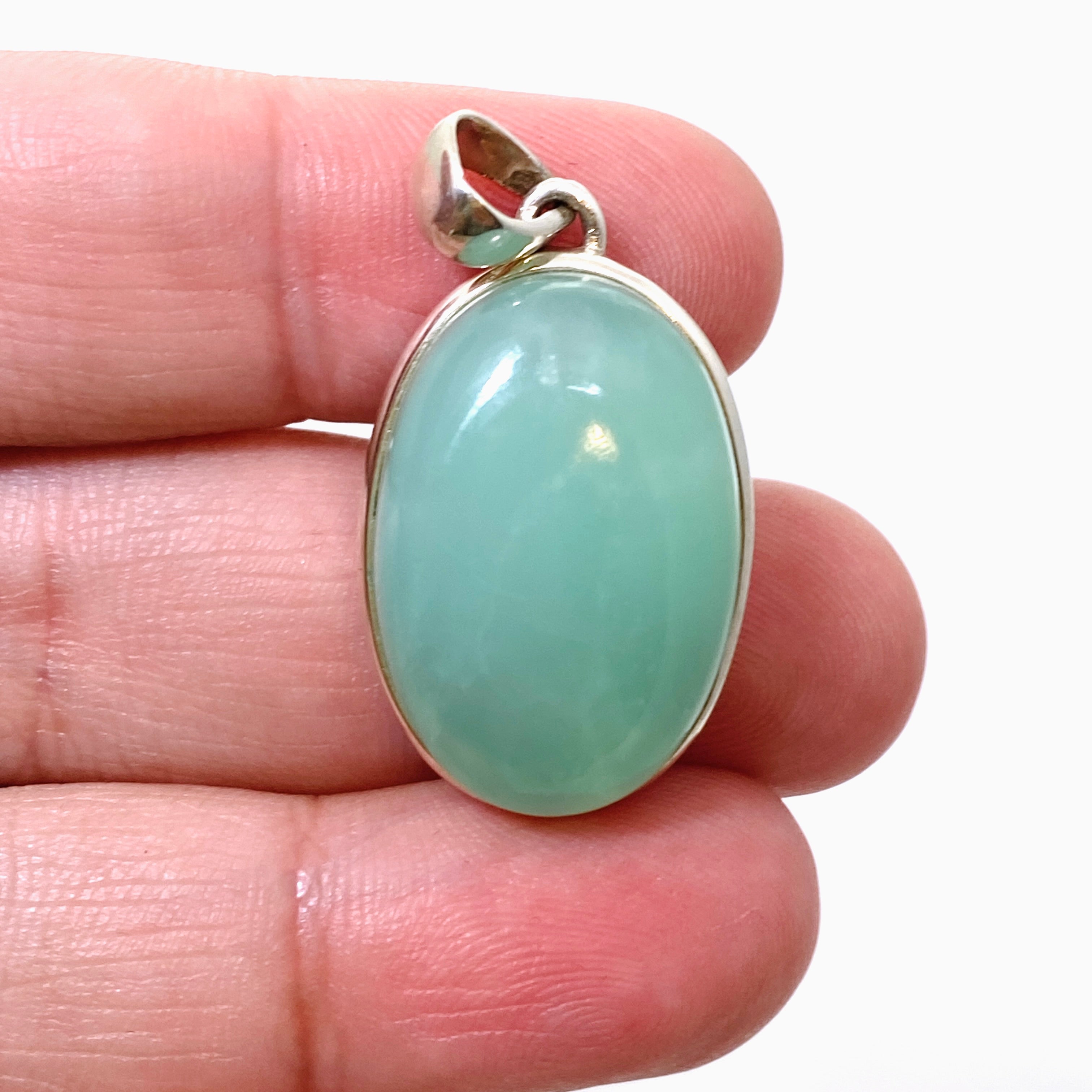 Natural Chrysoprase Oval Cabochon Pendant Necklace - 925 Sterling Silver Jewelry for Women - Perfect for Gift Giving, Meditation & Spiritual Healing