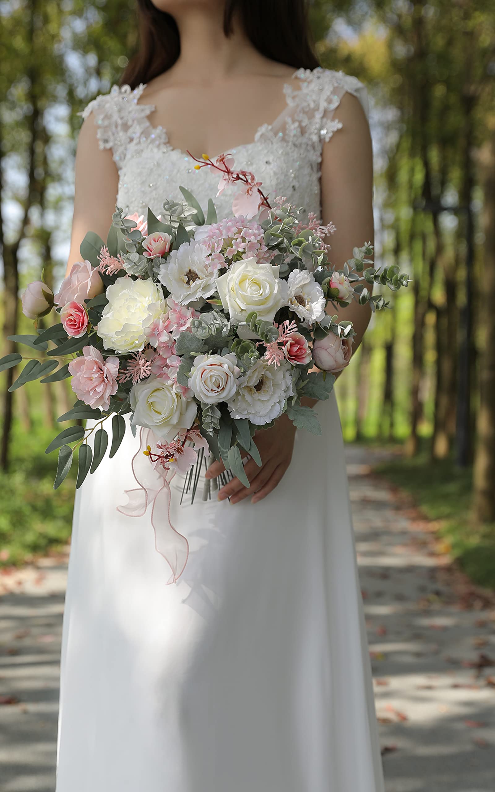 Artificial Silk Flowers Combo Set - DIY Wedding Bouquets, Floral Centerpieces for Tables, Party & Baby Shower Decor (Pink & White) - Perfect for Home, Office & Event Decorations