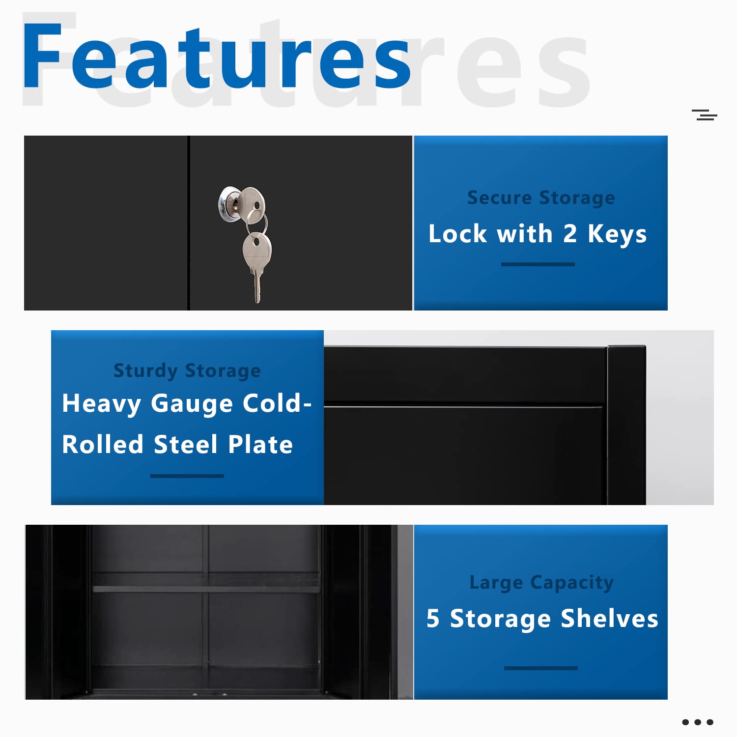 Heavy Duty Metal Storage Cabinet with Locking Doors & 5 Adjustable Shelves - Black Garage Cabinet for Office, Classroom, Warehouse Organization - Perfect for Tool Storage, School Supplies & Industrial Use