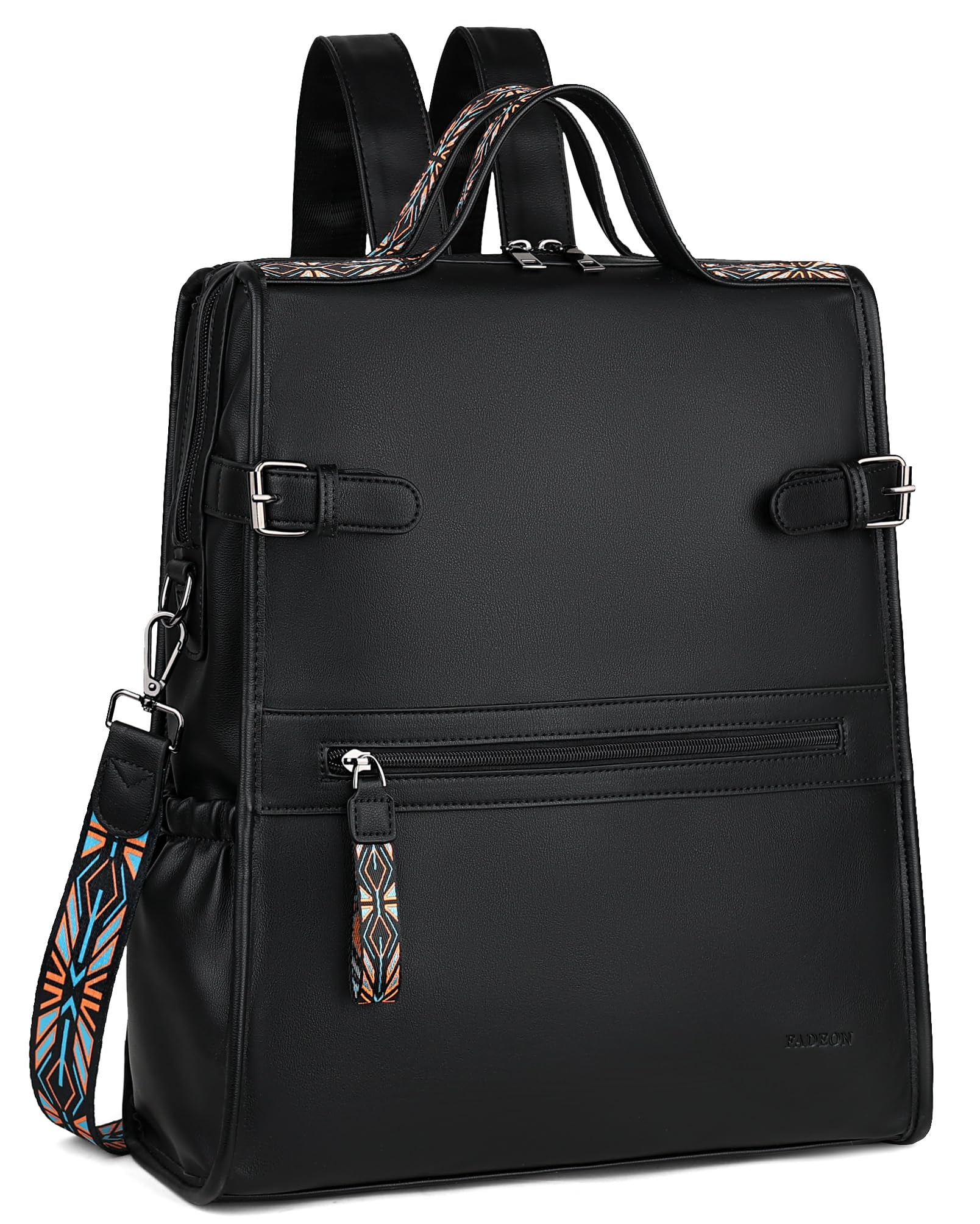 FADEON Women's Leather Laptop Backpack - Stylish Work & Travel Computer Bag with Dedicated Laptop Compartment & Purse Organizer (Black) - Perfect for Business Trips, Commuting & College