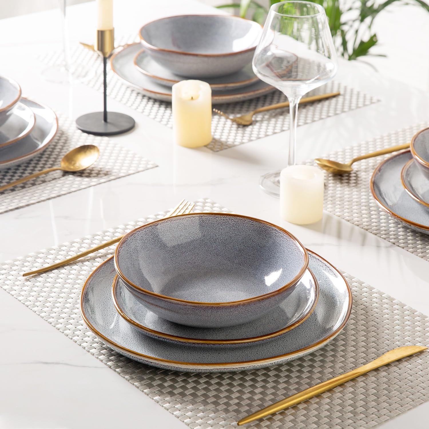 AmorArc Handmade Ceramic Dinnerware Set - Reactive Glaze Plates & Bowls, 12-Piece Service for 4 | Chip & Crack Resistant, Dishwasher & Microwave Safe | Perfect for Family Dinners, Restaurant-Style Dining & Everyday Use