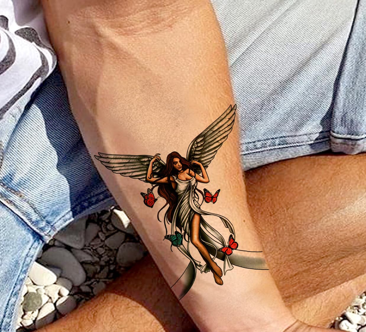Waterproof Temporary Tattoo Stickers for Men & Women - 3D Realistic Flowers, Butterflies, Stars, Angels, Wolves & Armband Designs (21x15cm) | Perfect for Parties, Festivals, Cosplay & Body Art