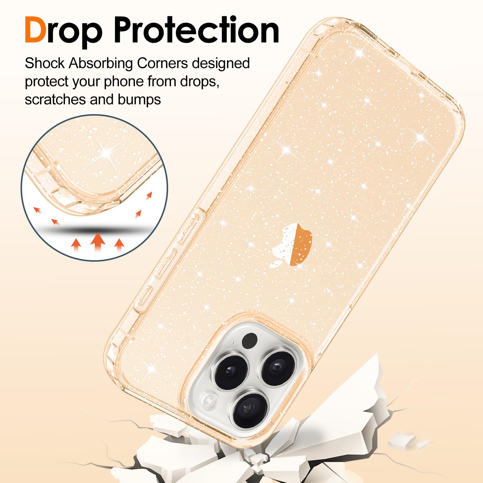 Hython iPhone 15 Pro Max Case - Glitter Clear Sparkly Protective Cover | Shockproof Slim Fit TPU Phone Case for Women & Girls (Gold Glitter) - Perfect for Everyday Use, Parties & Gift Giving