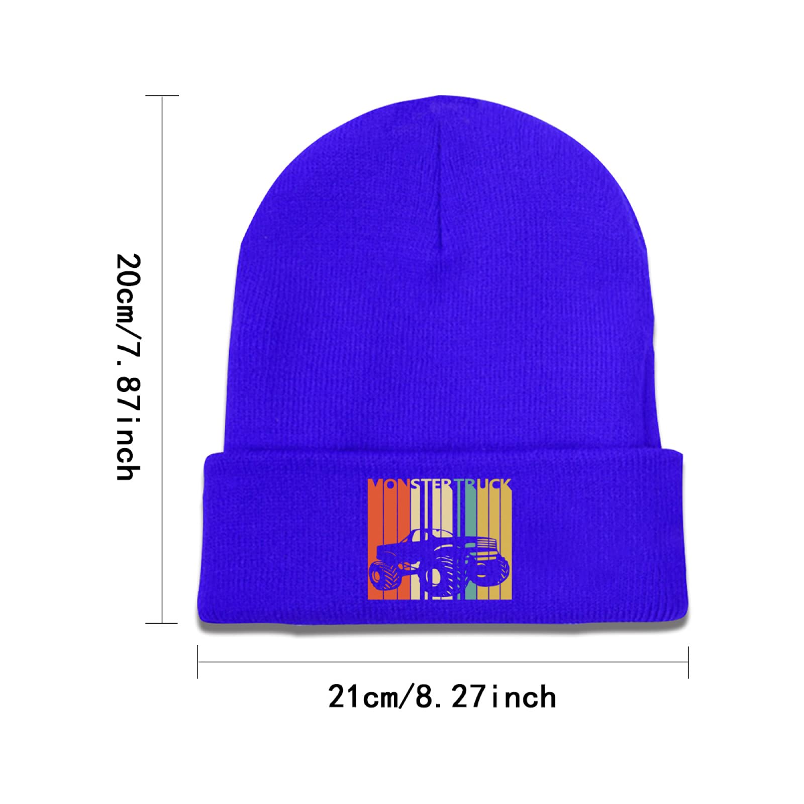 Retro Blue Monster Truck Beanie Hat for Men, Women & Kids - Unisex Cuffed Skull Knit Cap - Perfect for Winter Sports, Outdoor Activities & Casual Wear