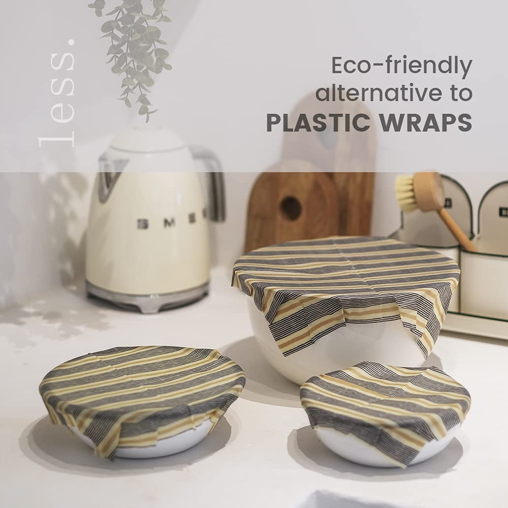 Eco-Friendly Reusable Beeswax Food Wraps 3-Pack (S/M/L) - Plastic Wrap Alternative, Compostable & Sustainable, Striped Pattern - Perfect for Sandwiches, Fruits & Food Storage