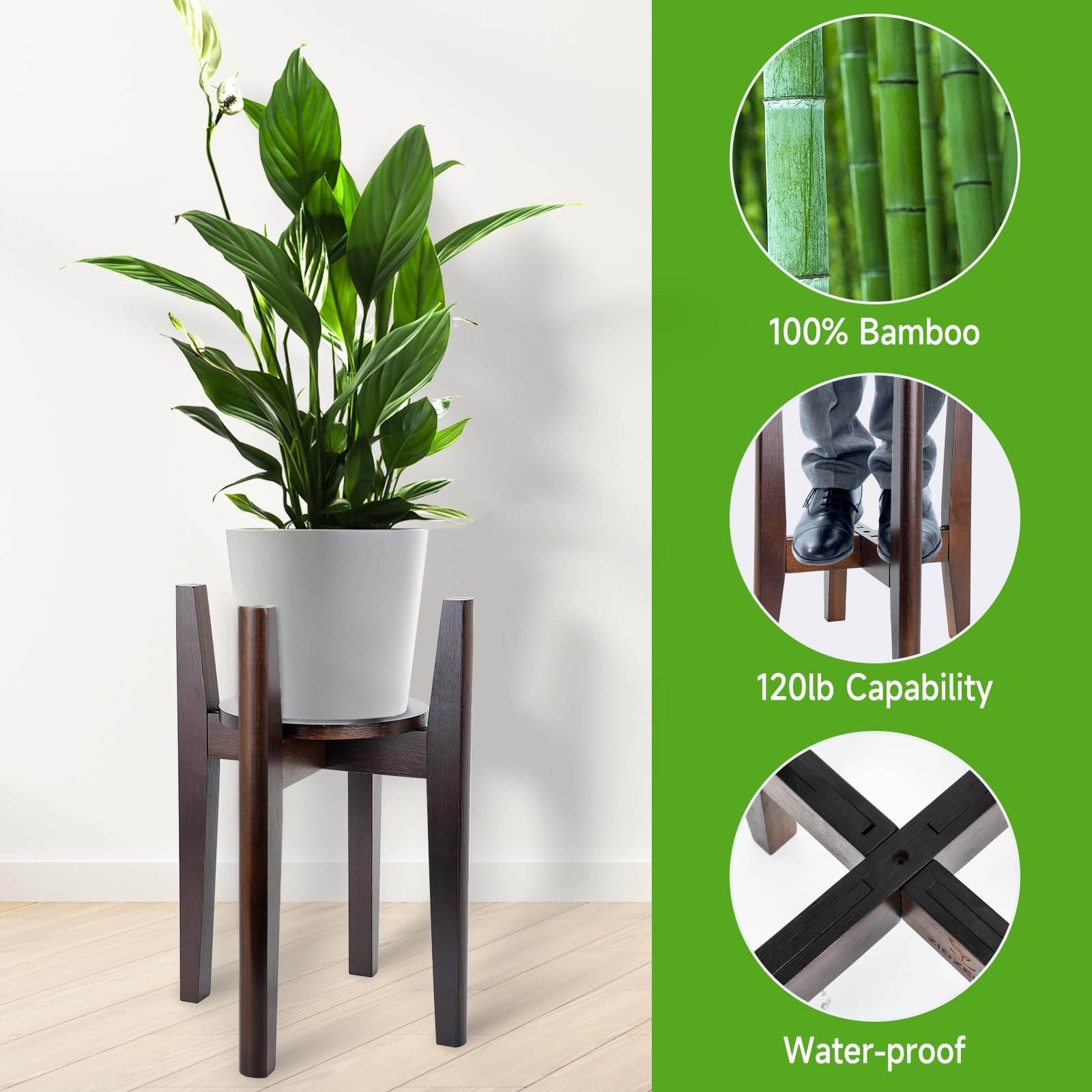 Adjustable Wooden Plant Stand with Tray - Mid Century Modern Indoor Flower Pot Holder for 8
